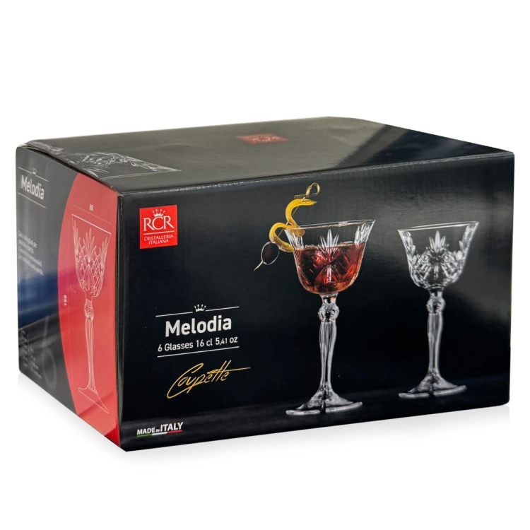 Kryształowe kieliszki do koktajli martini RCR Melodia Coupette 160ml 6szt