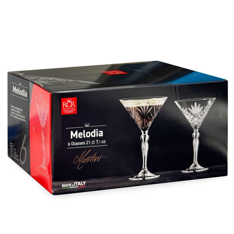 Kryształowe kieliszki do drinków RCR Melodia Martini 210ml 6szt