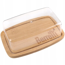 Maselniczka drewniana bambusowa pojemnik z pokrywką kloszem BR-7580