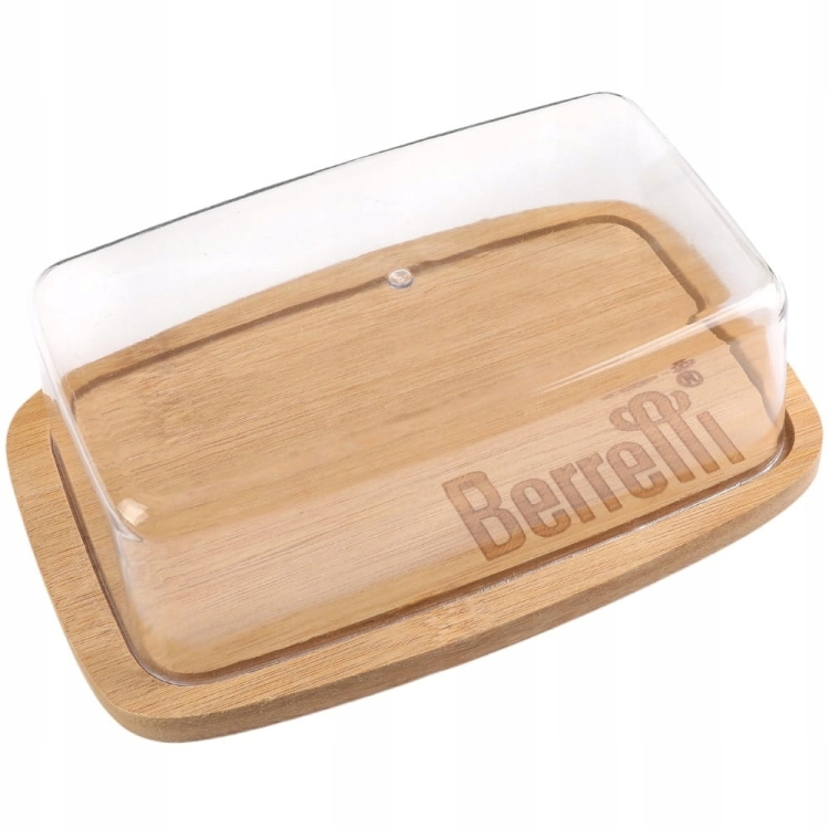 Maselniczka drewniana bambusowa pojemnik z pokrywką kloszem BR-7580