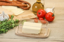 Maselniczka drewniana bambusowa pojemnik z pokrywką kloszem BR-7580