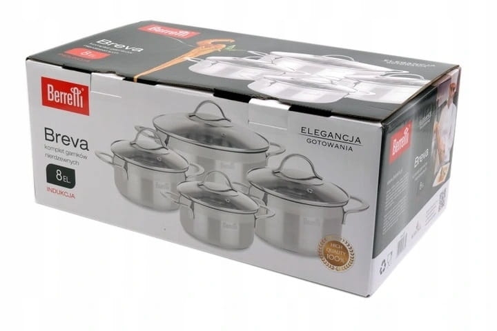 Berretti kpl garnków 8el. stal 18/10 indukcja gaz Breva BR-6385