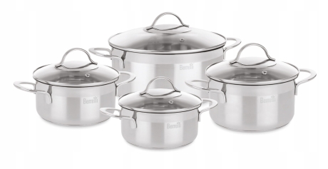 Przejdź do produktu Berretti kpl garnków 8el. stal nierdzewna 18/10 indukcja gaz Breva BR-6385