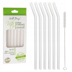 Słomki szklane zakrzywione do napojów ze szczoteczką Vialli Design VITA