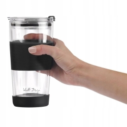 Szklany kubek termiczny ze słomką do kawy Vialli Design FUORI 600ml CZARNY