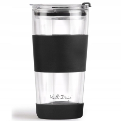 Szklany kubek termiczny ze słomką do kawy Vialli Design FUORI 600ml CZARNY