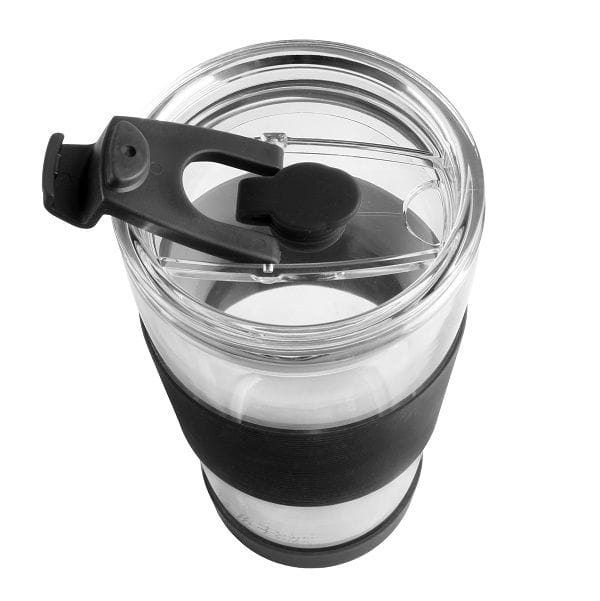 Szklany kubek termiczny ze słomką do kawy Vialli Design FUORI 600ml CZARNY