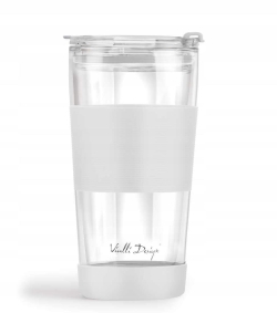 Szklany kubek termiczny ze słomką do kawy Vialli Design FUORI 600ml BIAŁY