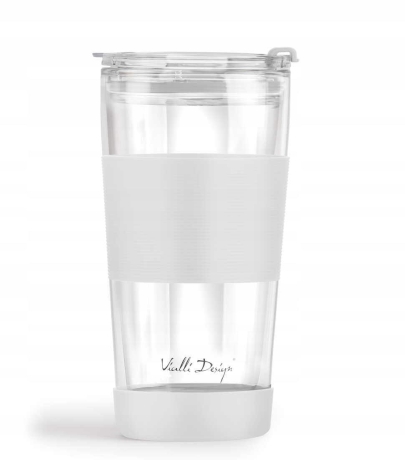 Przejdź do produktu Szklany kubek termiczny ze słomką do kawy Vialli Design FUORI 600ml BIAŁY