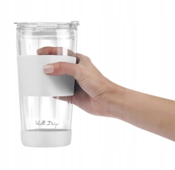 Szklany kubek termiczny ze słomką do kawy Vialli Design FUORI 600ml BIAŁY