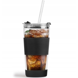 Szklany kubek termiczny ze słomką do kawy Vialli Design FUORI 600ml CZARNY