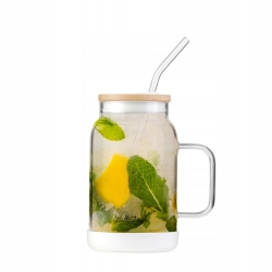 Szklany słoik ze słomką do kawy herbaty Vialli Design FUORI 600ml BIAŁY