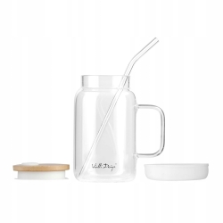 Szklany słoik ze słomką do kawy herbaty Vialli Design FUORI 600ml BIAŁY