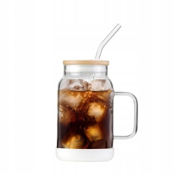 Szklany słoik ze słomką do kawy herbaty Vialli Design FUORI 600ml BIAŁY