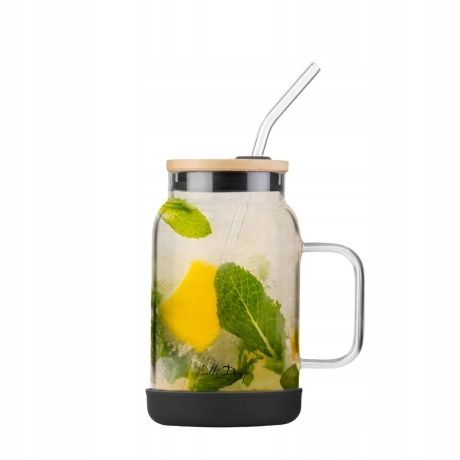 Przejdź do produktu Szklany słoik ze słomką do kawy herbaty Vialli Design FUORI 600ml CZARNY