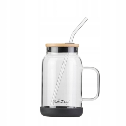 Szklany słoik ze słomką do kawy herbaty Vialli Design FUORI 600ml CZARNY