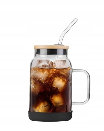 Przejdź do produktu Szklany słoik ze słomką do kawy herbaty Vialli Design FUORI 600ml CZARNY