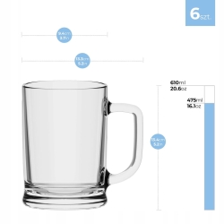 Solidne szklane kufle Trend Glass ULF z rączką do piwa | 500 / 610 ml | 6 szt