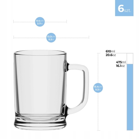 Przejdź do produktu Solidne szklane kufle Trend Glass ULF z rączką do piwa | 500 / 610ml | 6 szt