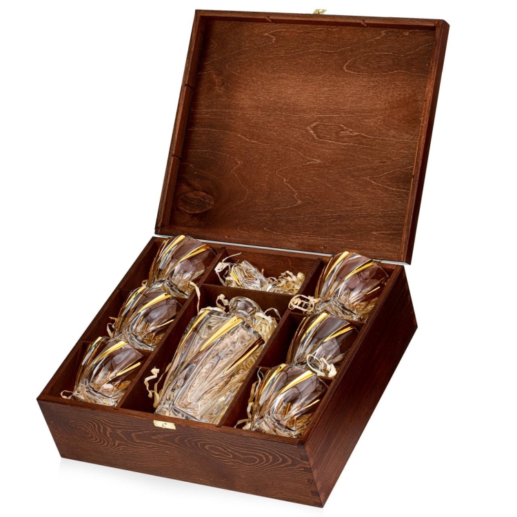 Ekskluzywny zestaw do whisky BOHEMIA Ponti Twist GOLD 6+1 w skrzynce z GRAWEREM