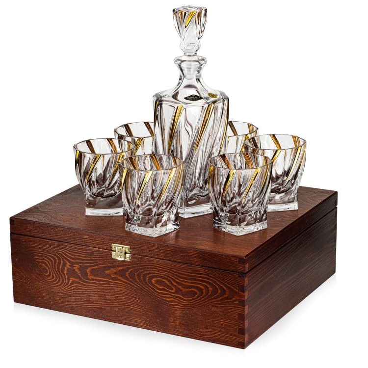 Ekskluzywny zestaw do whisky BOHEMIA Ponti Twist GOLD 6+1 w skrzynce z GRAWEREM