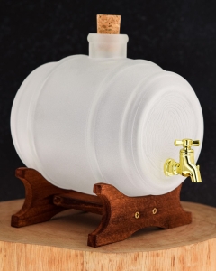 Szklana beczułka, antałek z kranikiem na bimber 4L Mleczna