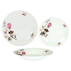 Komplet obiadowy z porcelany Zestaw talerzy dla 6 osób Koko Sucha róża 18el