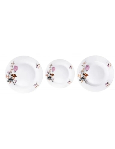 Komplet obiadowy z porcelany Zestaw talerzy dla 6 osób Koko Sucha róża 18el