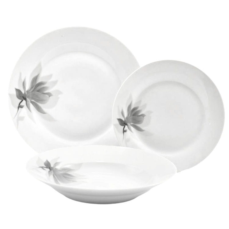 Komplet obiadowy z porcelany Zestaw talerzy dla 6 osób Koko Magnolia 18el