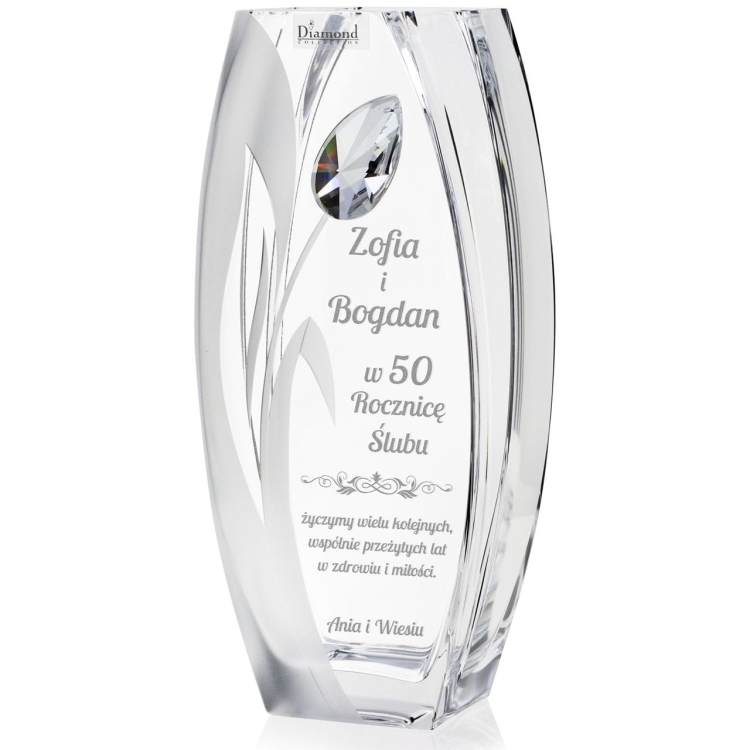 Wazon dekoracyjny SWAROVSKI 26cm "Tulipan" z grawerem, na ślub, podziękowania