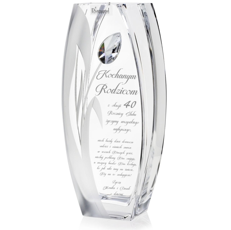 Wazon dekoracyjny SWAROVSKI 32cm "Tulipan" z grawerem, na ślub, podziękowania