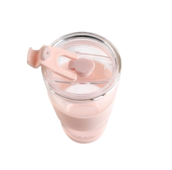 Szklany kubek termiczny ze słomką do kawy Vialli Design FUORI 600ml RÓŻOWY