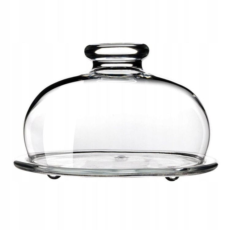 Szklany talerz patera z kloszem na tort ciasto Edwanex 24,5cm