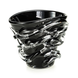 Ekskluzywny ręcznie robiony Wazon szklany na kwiaty czarny HANDMADE 18cm