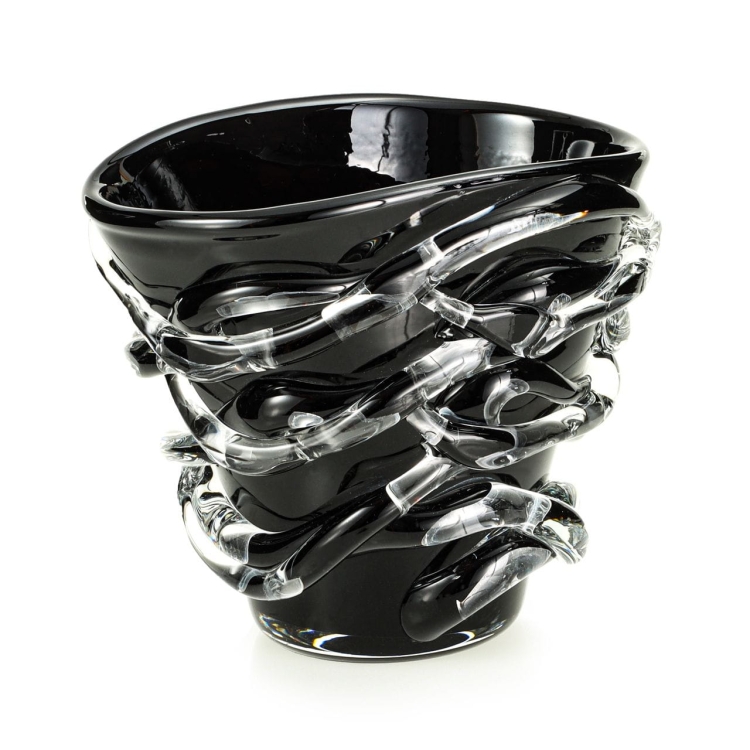 Ekskluzywny ręcznie robiony Wazon szklany na kwiaty czarny HANDMADE 18cm