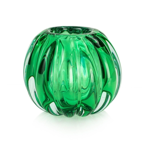 Przejdź do produktu Ekskluzywny ręcznie robiony Wazon szklany na kwiaty zielony HANDMADE 15cm