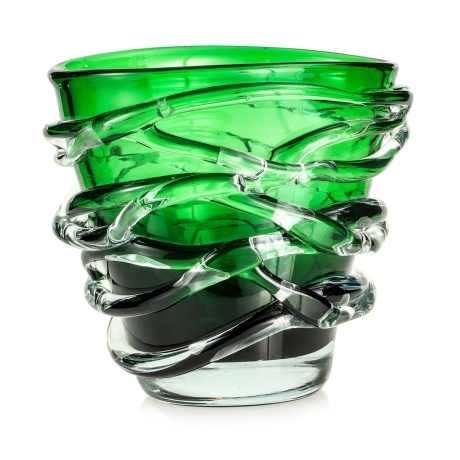 Przejdź do produktu Ekskluzywny ręcznie robiony Wazon szklany na kwiaty zielony HANDMADE 19cm