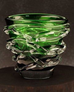 Ekskluzywny ręcznie robiony Wazon szklany na kwiaty zielony HANDMADE 19cm