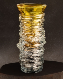 Ekskluzywny ręcznie robiony Wazon szklany na kwiaty żółty HANDMADE 36cm