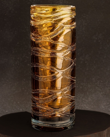 Przejdź do produktu Ekskluzywny ręcznie robiony Wazon szklany na kwiaty pomarańczowy HANDMADE 32cm