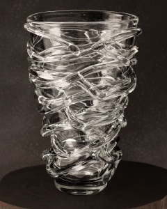 Ekskluzywny ręcznie robiony Wazon szklany na kwiaty bezbarwny HANDMADE 30cm