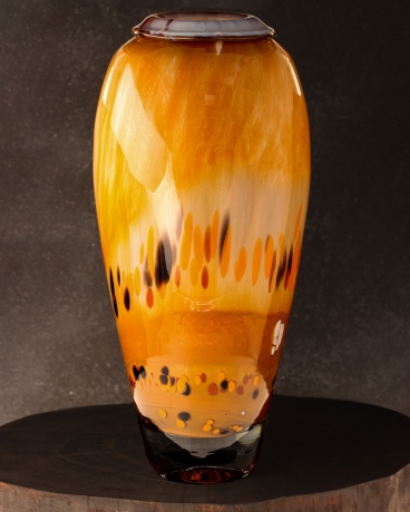 Przejdź do produktu Ekskluzywny ręcznie robiony Wazon szklany na kwiaty pomarańczowy HANDMADE 38,5cm