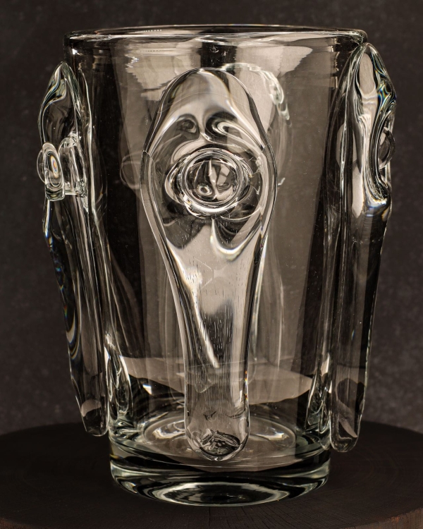 Ekskluzywny ręcznie robiony Wazon szklany na kwiaty bezbarwny HANDMADE 24cm