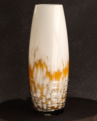 Przejdź do produktu Ekskluzywny ręcznie robiony Wazon szklany na kwiaty biały HANDMADE 30cm