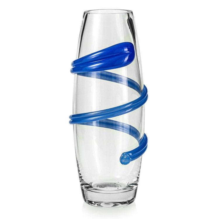 Ekskluzywny ręcznie robiony Wazon szklany na kwiaty niebieski HANDMADE 29cm