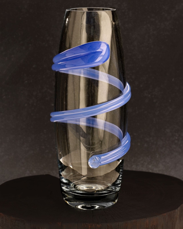 Ekskluzywny ręcznie robiony Wazon szklany na kwiaty niebieski HANDMADE 29cm