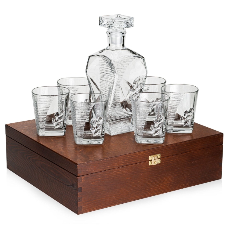 Ekskluzywny komplet do whisky stylizowany na Swarovski Glamour karafka 7K + szklanki 5K w skrzynce