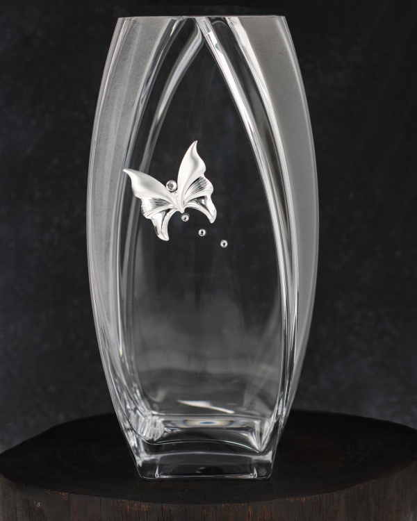 Wazon szklany na kwiaty zdobiony "Motyl" (007) 32cm