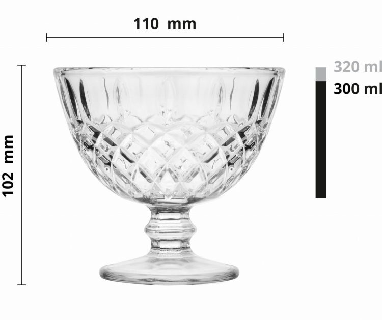 Pucharki na nóżce do deserów miseczki na lody szklane 300 ml 6szt