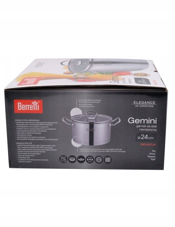 Garnek ze stali nierdzewnej z pokrywką Berretti Gemini 24cm BR-0949